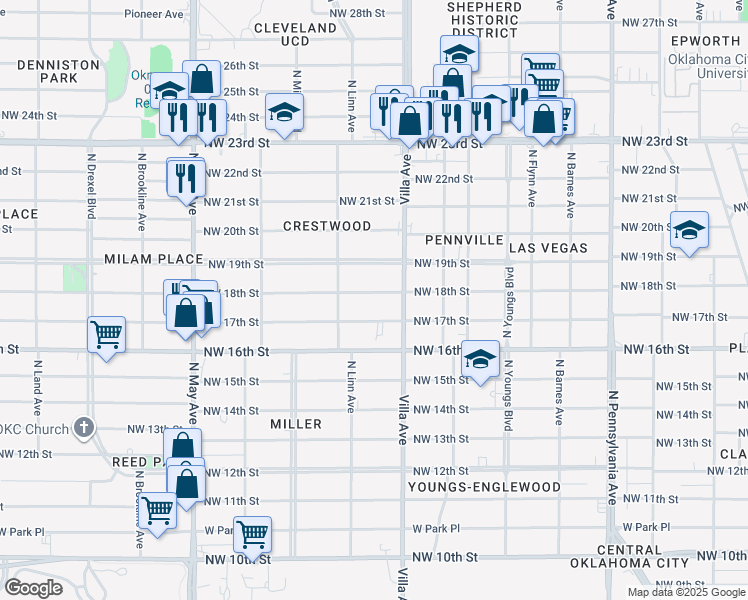 map of restaurants, bars, coffee shops, grocery stores, and more near 2541 Northwest 17th Street in Oklahoma City