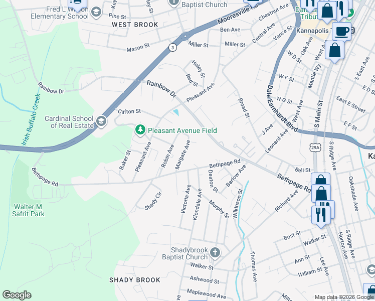 map of restaurants, bars, coffee shops, grocery stores, and more near 703 Margate Avenue in Kannapolis