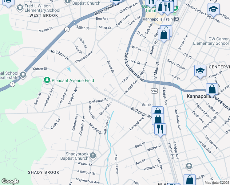 map of restaurants, bars, coffee shops, grocery stores, and more near 741 Rain Place Court in Kannapolis
