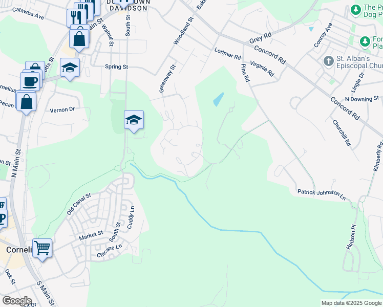 map of restaurants, bars, coffee shops, grocery stores, and more near 400 Avinger Lane in Davidson