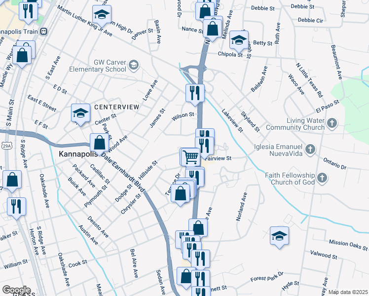 map of restaurants, bars, coffee shops, grocery stores, and more near 644 Smith Street in Kannapolis