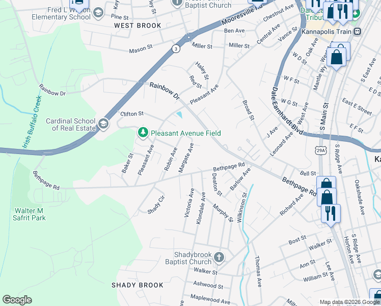 map of restaurants, bars, coffee shops, grocery stores, and more near 703 Margate Avenue in Kannapolis
