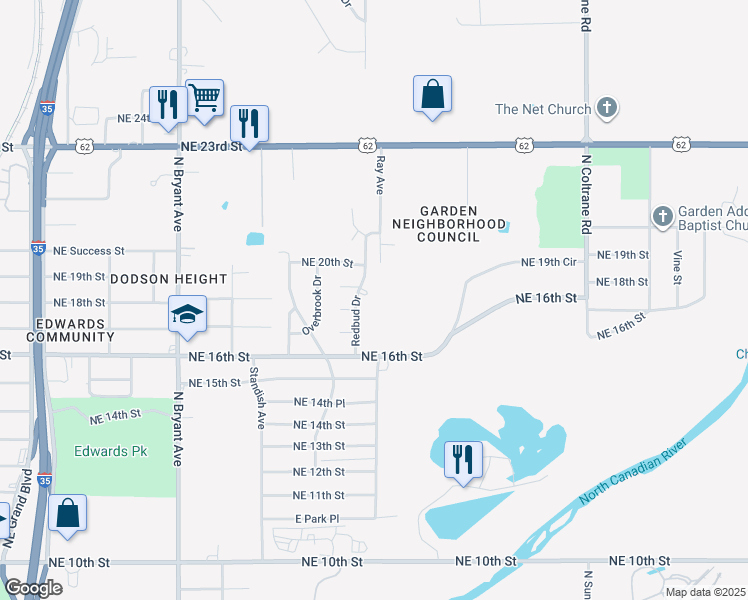 map of restaurants, bars, coffee shops, grocery stores, and more near 2000 Redbud Drive in Oklahoma City
