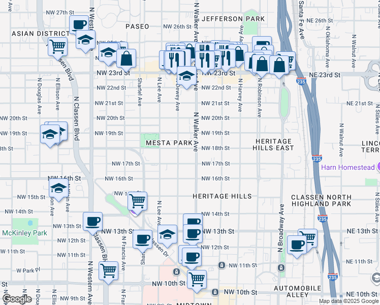 map of restaurants, bars, coffee shops, grocery stores, and more near 439 Northwest 18th Street in Oklahoma City