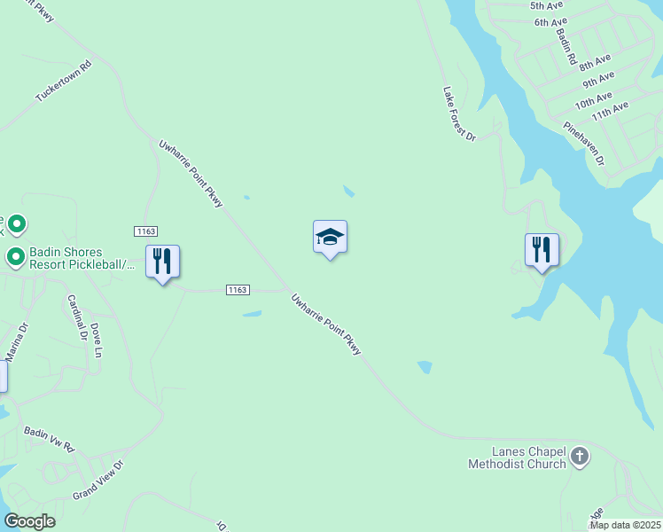 map of restaurants, bars, coffee shops, grocery stores, and more near in Badin