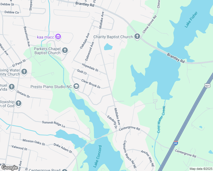 map of restaurants, bars, coffee shops, grocery stores, and more near 2143 Clear Brooke Drive in Kannapolis