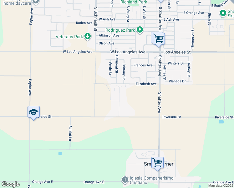 map of restaurants, bars, coffee shops, grocery stores, and more near 18251 Thomas Lane in Shafter