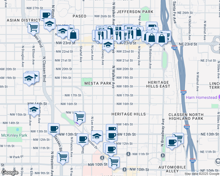 map of restaurants, bars, coffee shops, grocery stores, and more near 439 Northwest 18th Street in Oklahoma City