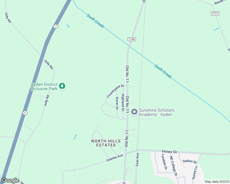 map of restaurants, bars, coffee shops, grocery stores, and more near 3710 Dover Drive in Ayden