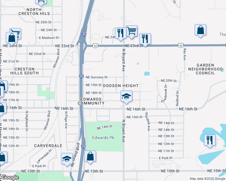 map of restaurants, bars, coffee shops, grocery stores, and more near 2824 Northeast 19th Street in Oklahoma City