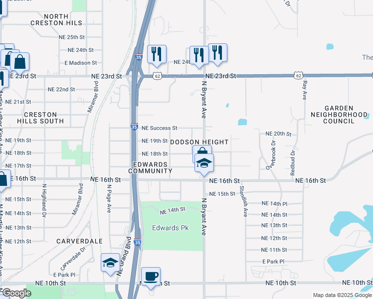 map of restaurants, bars, coffee shops, grocery stores, and more near 2824 Northeast 19th Street in Oklahoma City