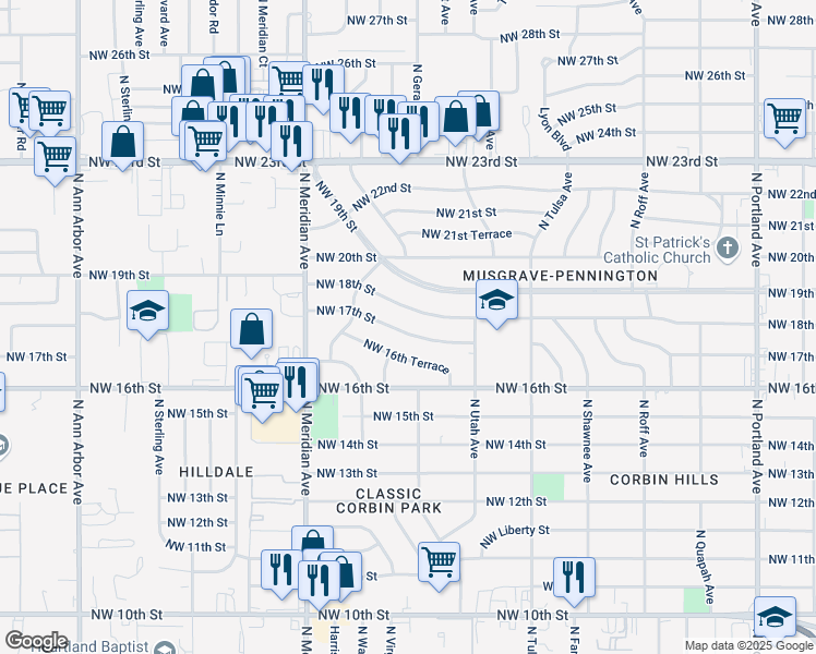 map of restaurants, bars, coffee shops, grocery stores, and more near 4312 Northwest 18th Street in Oklahoma City