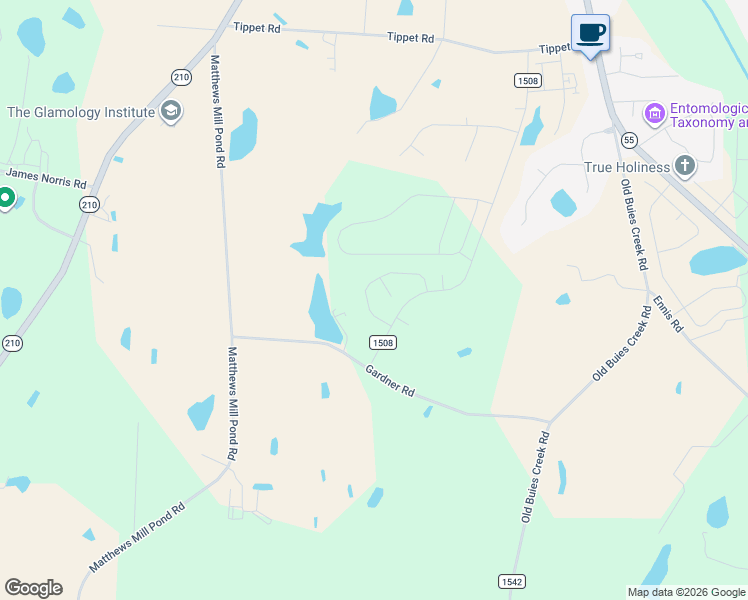 map of restaurants, bars, coffee shops, grocery stores, and more near 3 Gardner Camp Path in Angier