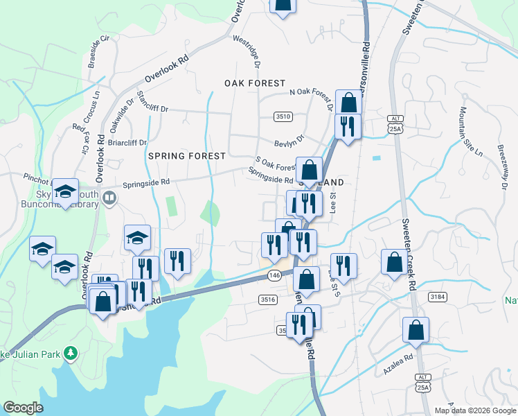 map of restaurants, bars, coffee shops, grocery stores, and more near 40 Maude Avenue in Asheville