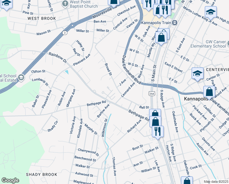 map of restaurants, bars, coffee shops, grocery stores, and more near 701 Rain Place Court in Kannapolis