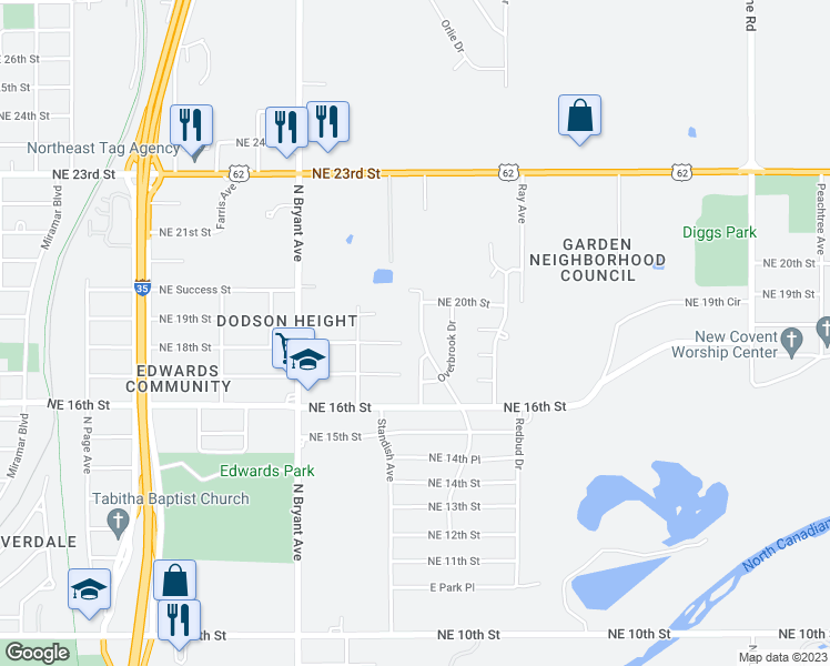 map of restaurants, bars, coffee shops, grocery stores, and more near 1913 Washington Boulevard in Oklahoma City