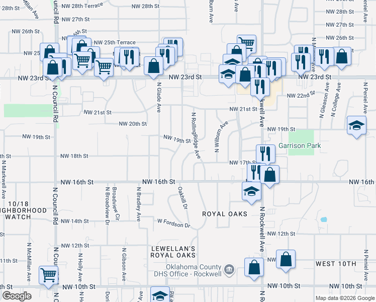 map of restaurants, bars, coffee shops, grocery stores, and more near 1901 North RollingRidge Avenue in Bethany