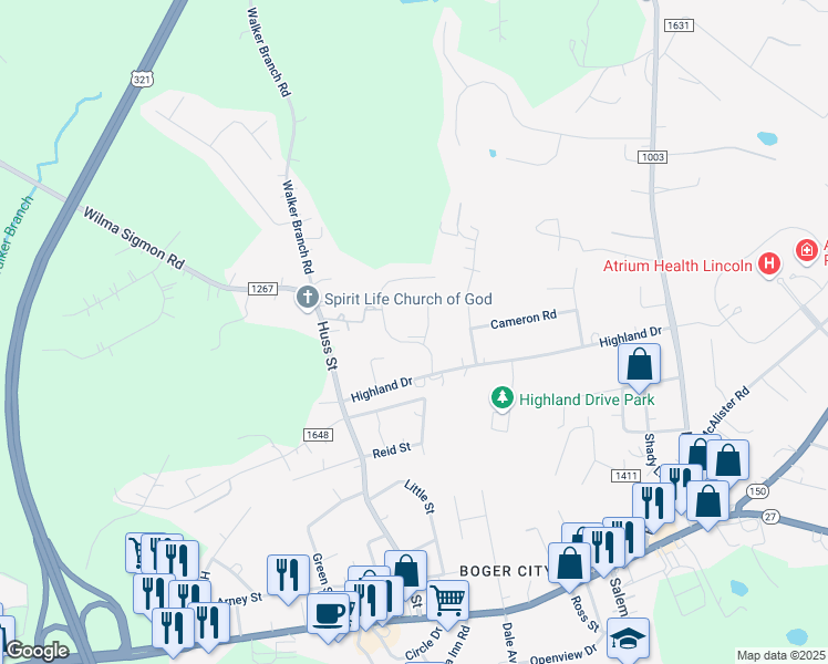 map of restaurants, bars, coffee shops, grocery stores, and more near 174 Periwinkle Street in Lincolnton