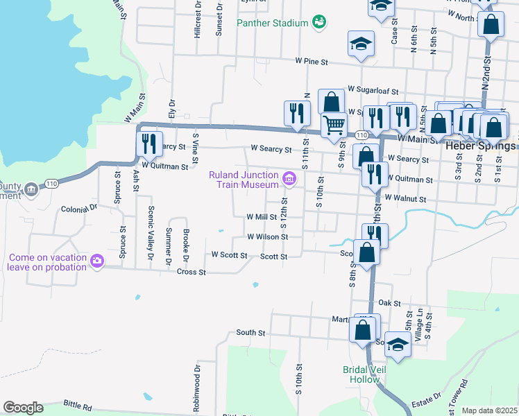 map of restaurants, bars, coffee shops, grocery stores, and more near 409 South 14th Street in Heber Springs