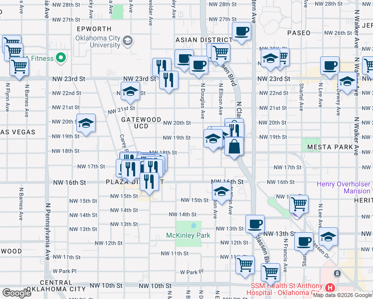 map of restaurants, bars, coffee shops, grocery stores, and more near 1511 Northwest 18th Street in Oklahoma City