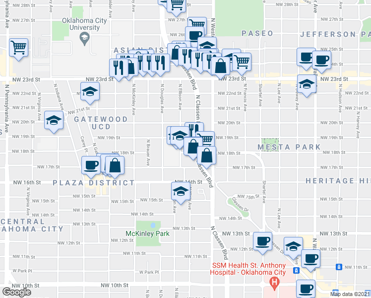 map of restaurants, bars, coffee shops, grocery stores, and more near 1926 North Ellison Avenue in Oklahoma City