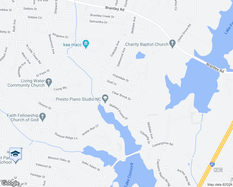 map of restaurants, bars, coffee shops, grocery stores, and more near 1998 Clear Brook Drive in Kannapolis