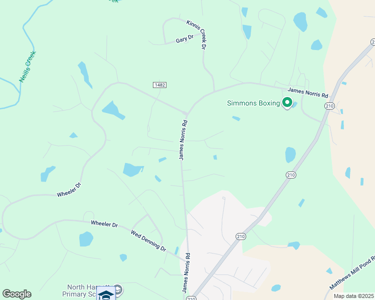 map of restaurants, bars, coffee shops, grocery stores, and more near 750 James Norris Road in Angier