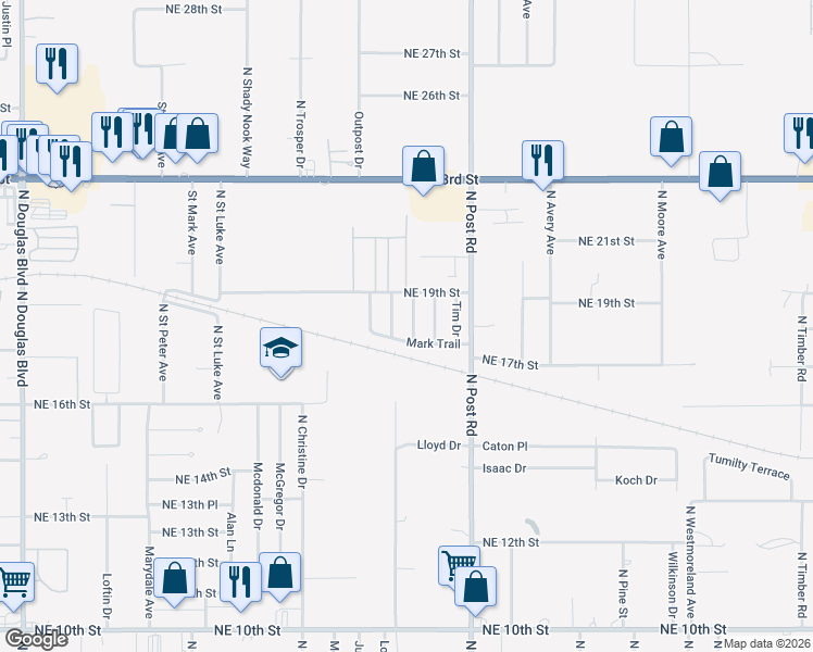 map of restaurants, bars, coffee shops, grocery stores, and more near 1812 David Terrace in Oklahoma City