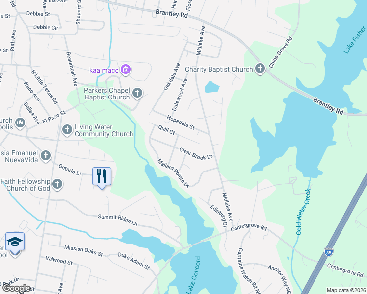 map of restaurants, bars, coffee shops, grocery stores, and more near 2024 Quill Court in Kannapolis