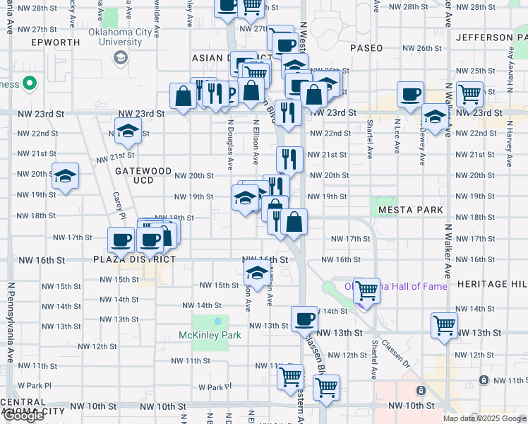 map of restaurants, bars, coffee shops, grocery stores, and more near 1926 North Ellison Avenue in Oklahoma City