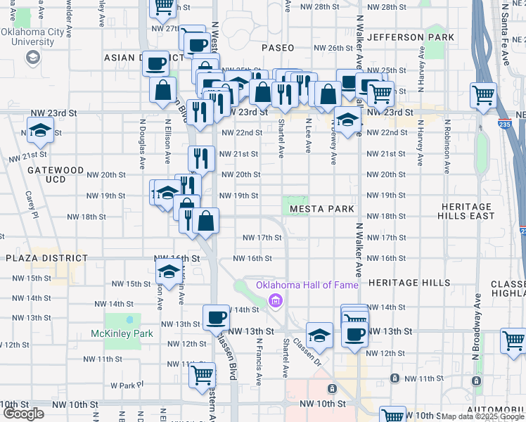 map of restaurants, bars, coffee shops, grocery stores, and more near 831 Northwest 18th Street in Oklahoma City