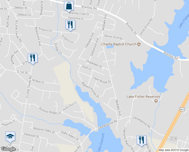 map of restaurants, bars, coffee shops, grocery stores, and more near 2013 Clear Brook Drive in Kannapolis