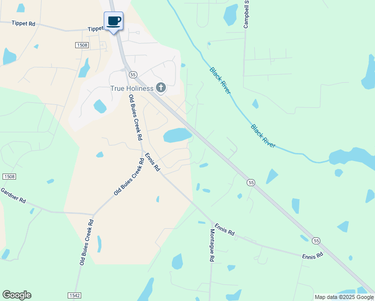 map of restaurants, bars, coffee shops, grocery stores, and more near 180 White Birch Lane in Angier