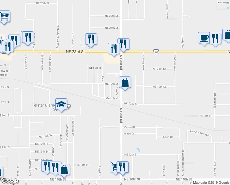 map of restaurants, bars, coffee shops, grocery stores, and more near 1813 Tim Drive in Oklahoma City