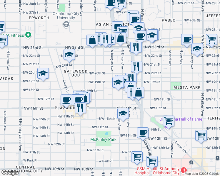 map of restaurants, bars, coffee shops, grocery stores, and more near 1915 North Douglas Avenue in Oklahoma City