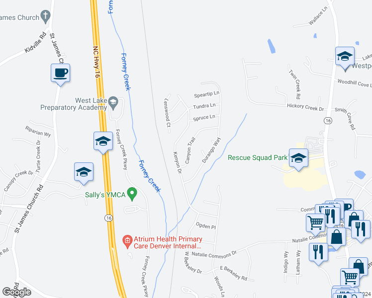 map of restaurants, bars, coffee shops, grocery stores, and more near 6143 Canyon Trail in Denver