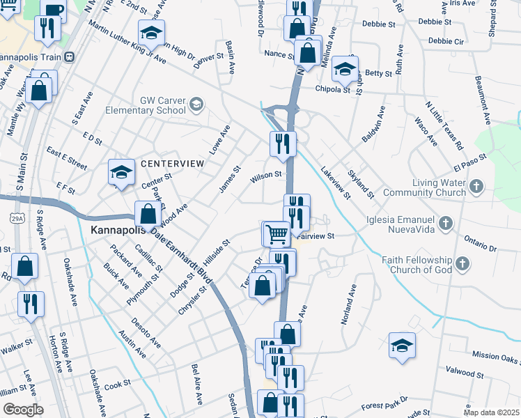 map of restaurants, bars, coffee shops, grocery stores, and more near 644 Smith Street in Kannapolis
