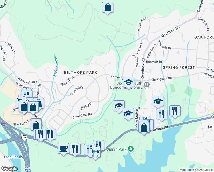 map of restaurants, bars, coffee shops, grocery stores, and more near 909 Woodvine Road in Asheville