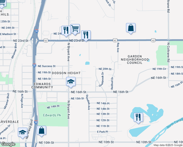 map of restaurants, bars, coffee shops, grocery stores, and more near 3132 Northeast 19th Street in Oklahoma City