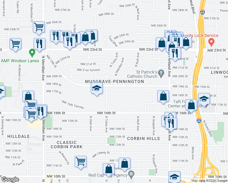 map of restaurants, bars, coffee shops, grocery stores, and more near 4029 Northwest 18th Street in Oklahoma City
