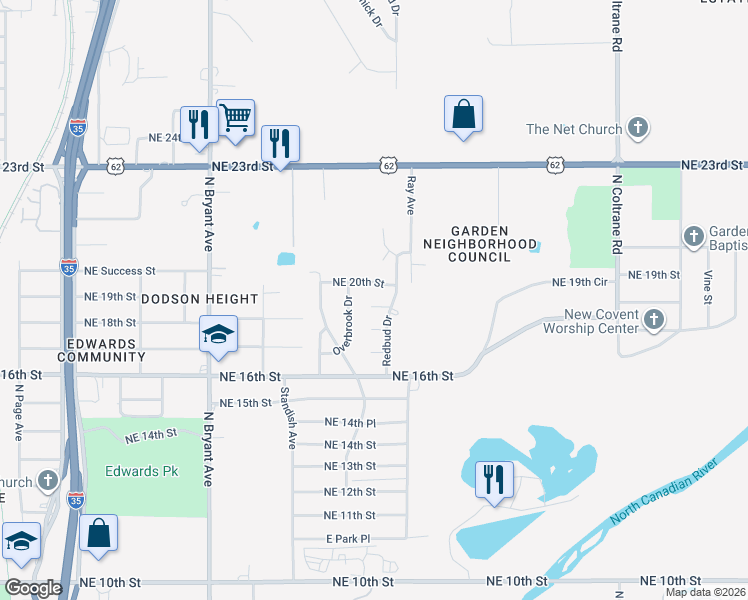map of restaurants, bars, coffee shops, grocery stores, and more near 3313 Northeast 19th Street in Oklahoma City