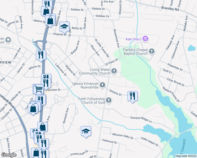 map of restaurants, bars, coffee shops, grocery stores, and more near 1351 Ontario Drive in Kannapolis