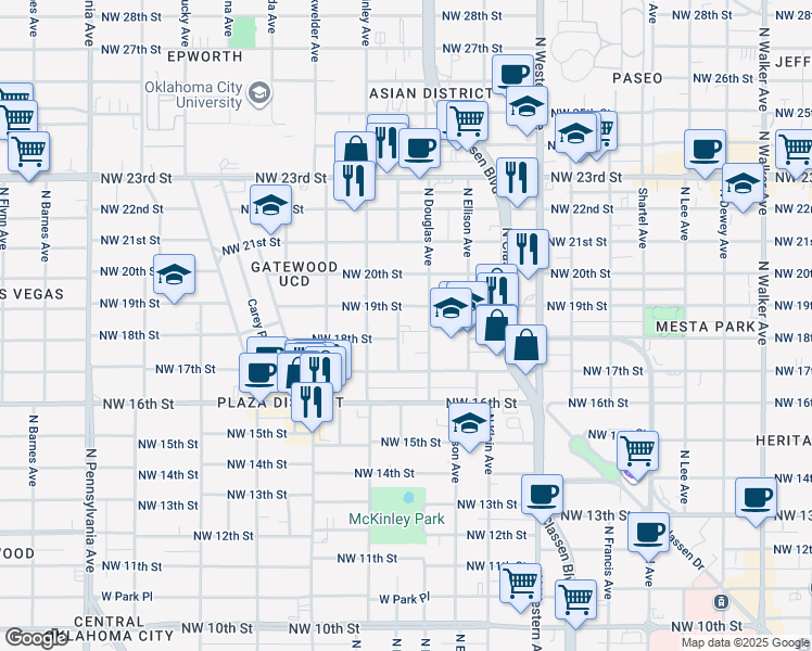 map of restaurants, bars, coffee shops, grocery stores, and more near 1915 North Douglas Avenue in Oklahoma City