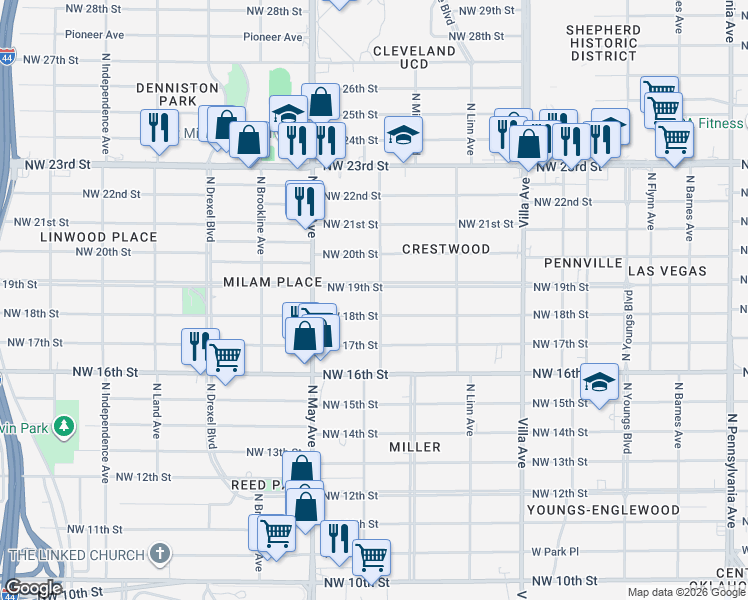 map of restaurants, bars, coffee shops, grocery stores, and more near 1913 North Ross Avenue in Oklahoma City