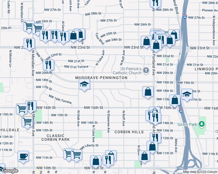 map of restaurants, bars, coffee shops, grocery stores, and more near 4005 Northwest 18th Street in Oklahoma City