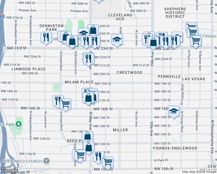 map of restaurants, bars, coffee shops, grocery stores, and more near 1913 North Ross Avenue in Oklahoma City