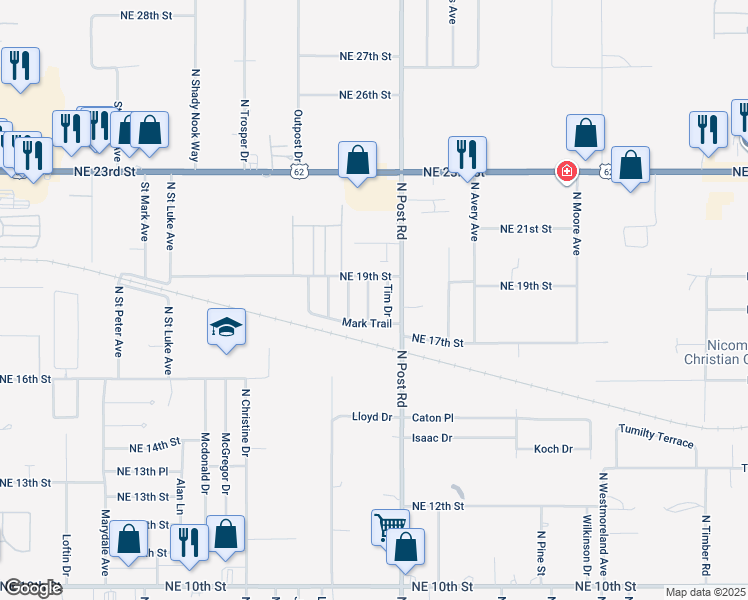 map of restaurants, bars, coffee shops, grocery stores, and more near 1816 North Kaye Drive in Oklahoma City
