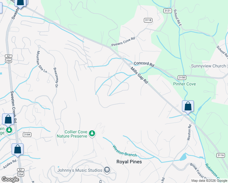 map of restaurants, bars, coffee shops, grocery stores, and more near 43 Surrey Run in Asheville