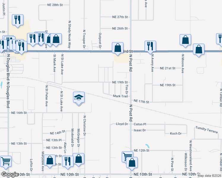 map of restaurants, bars, coffee shops, grocery stores, and more near 1812 David Terrace in Oklahoma City