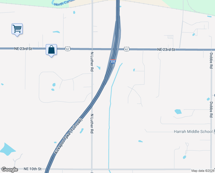 map of restaurants, bars, coffee shops, grocery stores, and more near 2052 North Luther Road in Harrah